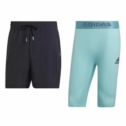 Hot Sale 🔥 Adidas Men's Paris 2 In 1 Shorts Carbon Pulse Aqua 🧨