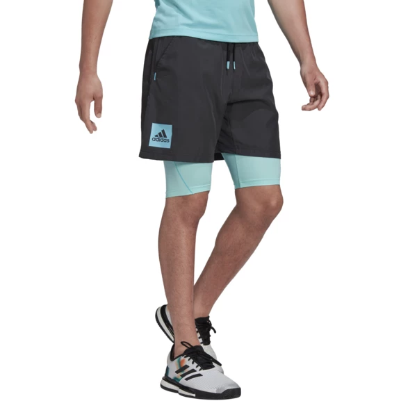 Hot Sale ๐ฅ Adidas Men's Paris 2 In 1 Shorts Carbon Pulse Aqua ๐งจ 2 Hot Sale ๐ฅ Adidas Men's Paris 2 In 1 Shorts Carbon Pulse Aqua ๐งจ - Image 2