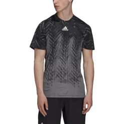 Outlet 💯 Adidas Men's Freelift Primeblue Print Tee Black Grey Five 🔔